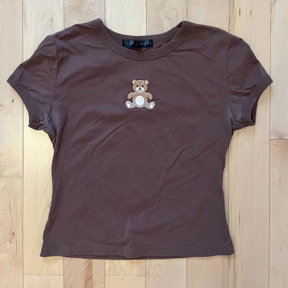 brown teddy bear embroidery tshirt
